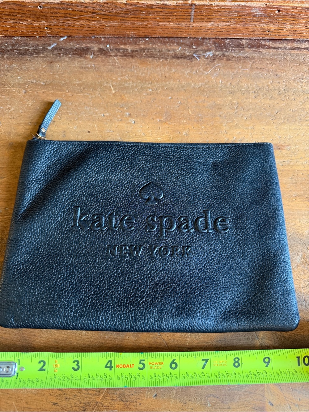 kate spade Black Embossed Leather Zip Pouch clutch bag purse